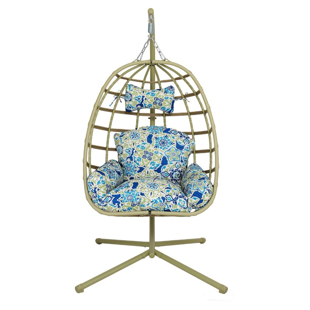 English Elm Egg Hanging Chair with Stand Pe Rattan Swing Seat Washable Cushion 350lb Capacity T5880P497438