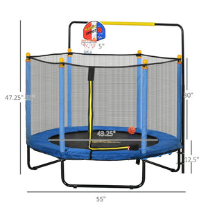 English Elm Qaba Springfree Indoor Kids Trampoline with Basketball Hoop and Safety Net Ages 3 to 10 W2225P229104