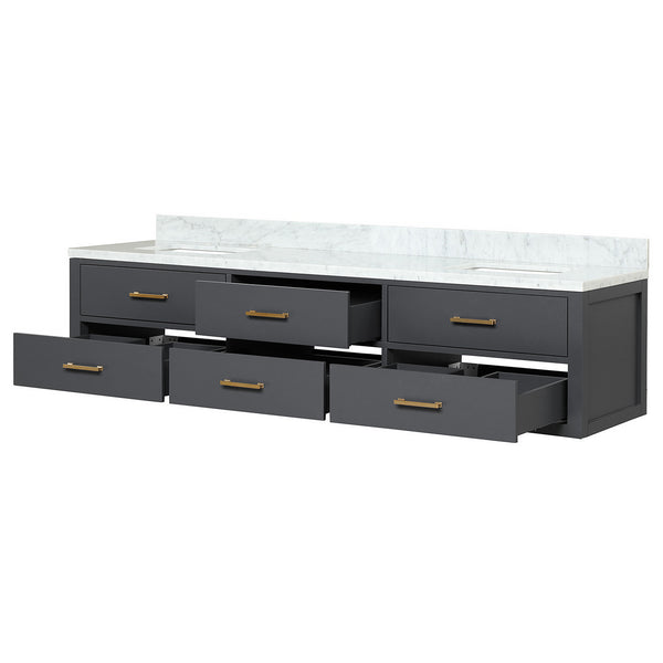 English Elm Black Double Bath Vanity With Carrara Marble Top - 80" W, Stylish Storage, Fully Assembled Design B2731P258095
