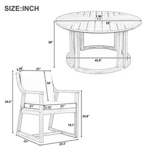 English Elm Trexm Outdoor Acacia Wood Round Dining Set Seats Six with Cushioned Chairs and Umbrella Hole Mocha TM000027AAP