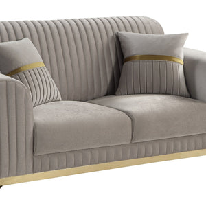 English Elm Antigua Glam Two Seat Loveseat with Gold Accent Arms and Plush Upholstered Cushions Taupe+Gold B009P417480