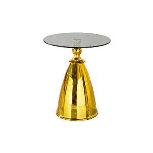 English Elm Living Room Stylish Gold Frame Side Table With Grey Tempered Glass Top - Perfect For Small Spaces W2723P262932