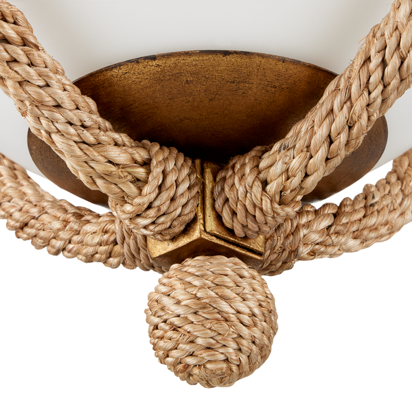 Passageway Rope Flush Mount Light - Coastal Style with Dorado Gold Finish & Frosted Globe Design
