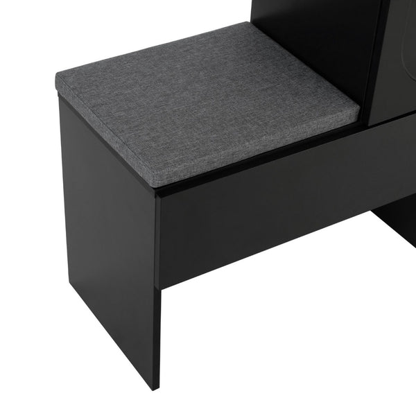 English Elm On-Trend Modern 2-In-1 Shoe Cabinet With Cushion, Adjustable Shelves & Elegant Arched Doors For Entryway N721P245716B-GIGA