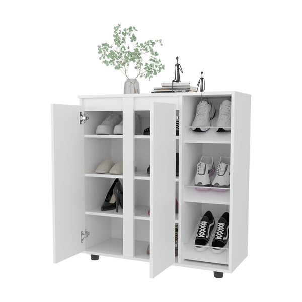 English Elm Houck 3 Tier Shoe Rack Slim White Engineered Wood Entryway Organizer for Small Spaces B200P362010