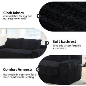 English Elm Loveseat Convertible Sofa Bed with Memory Foam & Steel Frame, No Assembly, Corduroy Comfort Black W3561P324174