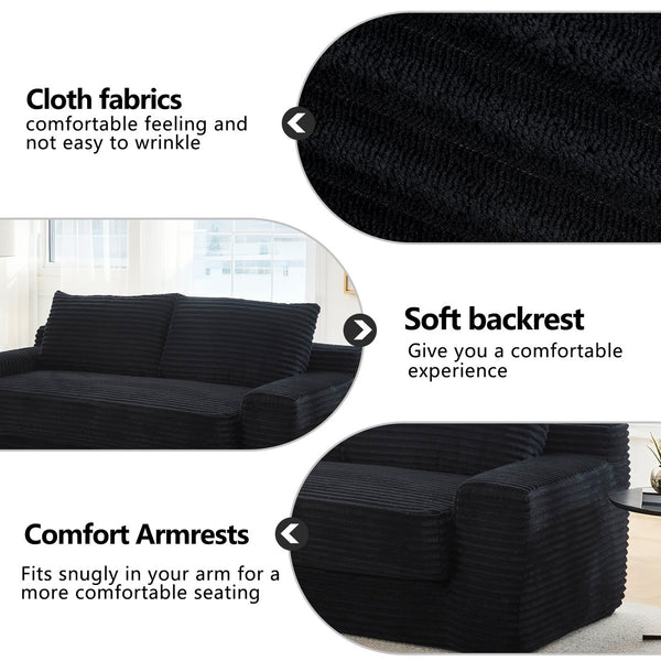 English Elm Loveseat Convertible Sofa Bed with Memory Foam & Steel Frame, No Assembly, Corduroy Comfort Black W3561P324174