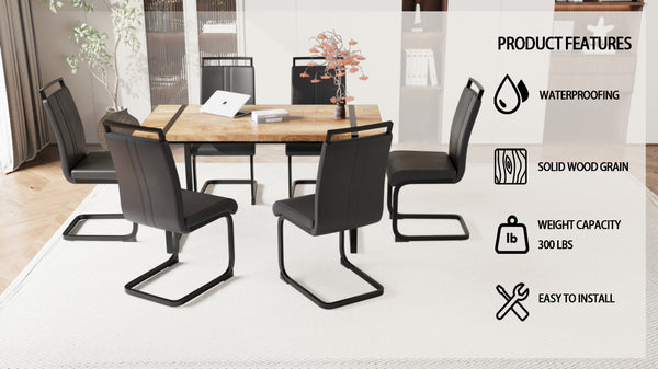 English Elm 59" Dining Table Set With 6 Ergonomic Pu Chairs - Rustic Industrial Style For Modern Dining Spaces W2189S00223