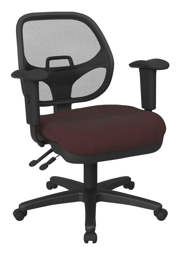 OSP Home Furnishings Ergonomic Task Chair with Mesh Back Lumbar Support for All Day Office Comfort Burgundy 29024-227