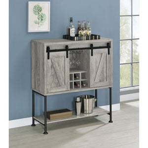 English Elm Hovander Farmhouse Bar Cabinet with Sliding Barn Doors Wine Storage and Gunmetal Legs B062P441038