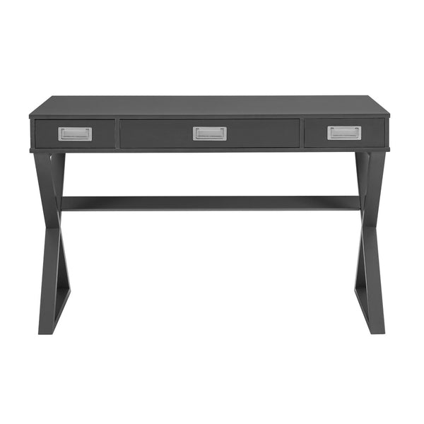 English Elm Crossmark Campaign Style Writing Desk with Three Drawers and Powder Coated Metal Legs B2733P445251