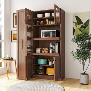 English Elm Kitchen Pantry Cabinet - Multi-Tier Pull-Out Shelf & Expandable Organizers For Effortless Storage W331S00182