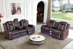 English Elm Violetglow Reclining Sofa with Led Lighting Wireless Charging and Bluetooth Speakers Brown B2730S00033