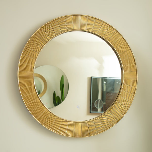 English Elm 31'' Cyclis Mirror with Thick PU Frame, Backlit LED Strip, Touch Dimmer, Three Color Temps, Luxurious Wall Accent Golden,Silver W2615P346496