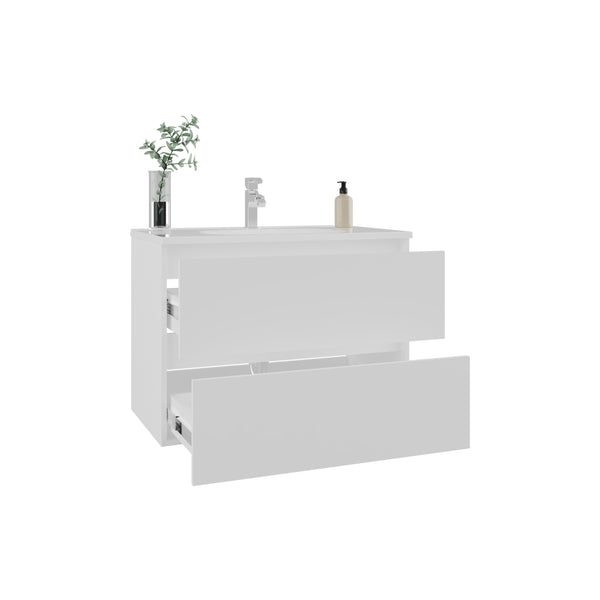 English Elm Bathroom Cabinet Opalo - Modern White Storage Solution With Open & Closed Shelves For Organization B200P313685