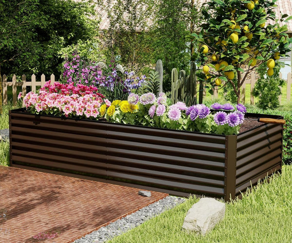 English Elm 8×4×1.5 Ft Galvanized Steel Raised Garden Bed Rust Proof Outdoor Metal Planter W1859P429566
