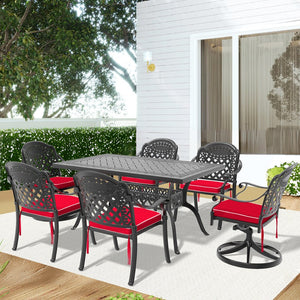 English Elm 7-Piece All-Weather Cast Aluminum Dining Set With Swivel Chairs, Cushions & Easy Assembly For Patios W1710S00374