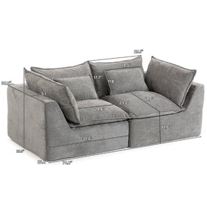 English Elm 74.8" Oversized Modular Cloud Sofa Deep Seat Cotton Linen Upholstered Living Room Couch Antique Grey W2530P458025