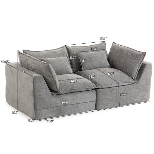 English Elm 74.8" Oversized Modular Cloud Sofa Deep Seat Cotton Linen Upholstered Living Room Couch Antique Grey W2530P458025