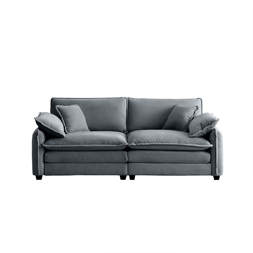 English Elm Warm 2-Seater Sofa With 4 Pillows - Plush Grey Corduroy Upholstery & Deep Supportive Seat Comfort W714S00748-GIGA
