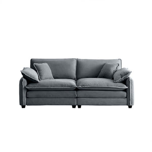 English Elm Warm 2-Seater Sofa With 4 Pillows - Plush Grey Corduroy Upholstery & Deep Supportive Seat Comfort W714S00748-GIGA