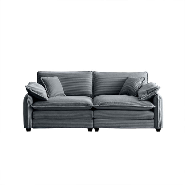 English Elm Warm 2-Seater Sofa With 4 Pillows - Plush Grey Corduroy Upholstery & Deep Supportive Seat Comfort W714S00748-GIGA