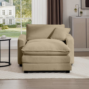 English Elm Comfortable Deep Seat Chair With Footstool & Pillow – Plush Corduroy For Living Room & Bedroom Use W714S00701