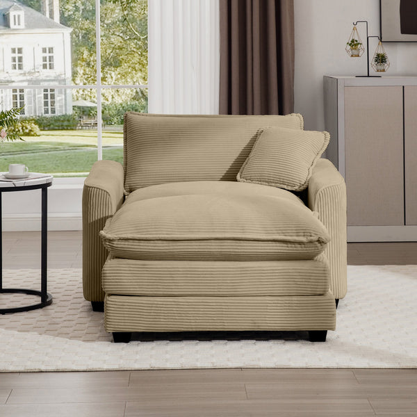 English Elm Comfortable Deep Seat Chair With Footstool & Pillow – Plush Corduroy For Living Room & Bedroom Use W714S00701
