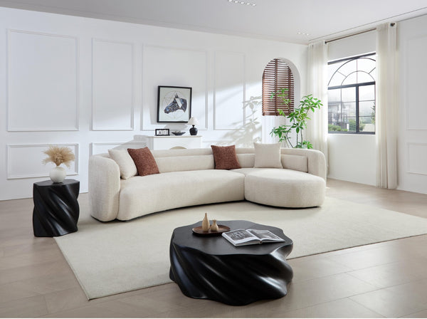 English Elm 132" Boucle L-shaped Sectional Sofa Curved Modular Design for Modern Living Rooms W2664S00105