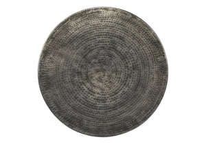 English Elm Accent Drum End Table with Hammered Metal Finish — 22" Handcrafted Cone Shape for Chic Living Spaces Silver 23 L x 23 W x 26 H B2710P219456