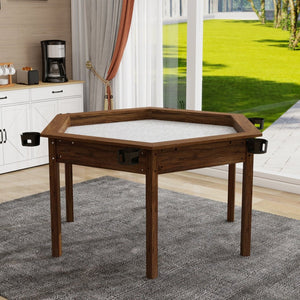 English Elm Board Game Table Hexagonal Dining Surface Removable Top Solid Pine Legs Seats Six W1120S00003