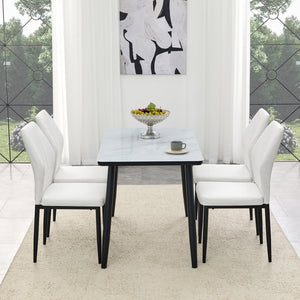 English Elm Table and Chair Set Modern Marble Glass Top with Four Pu Leather Seats for Dining W1151S04662