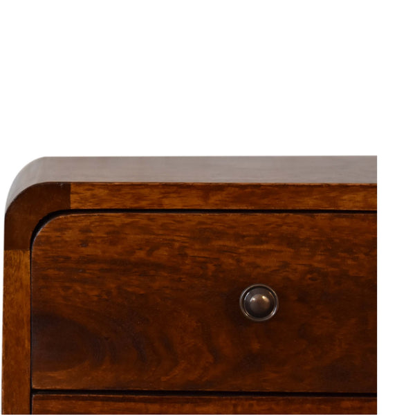 English Elm Soli Solid Mango Wood Mini Chestnut Nightstand with 2 Drawers, Curved Beige-Brown Design, Nordic Legs B182P213806