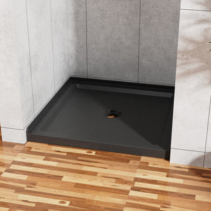 English Elm Goodyo Slate Black 36"x36" Anti-Slip Shower Base 3.5" Single Threshold Center Drain Durable Slip-Resistant D163111781