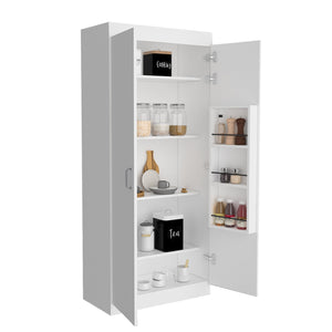 English Elm Albany,Double Pantry Cabinet White 63" High - Particle Board, Five Shelves for Kitchen Garage Storage B128S00131