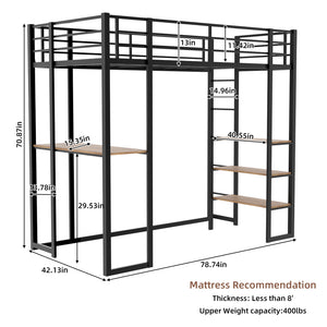English Elm Iron framed bunk bed with L-shaped study desk and dual-side stairs, space-saving durable design Black W1935P330795