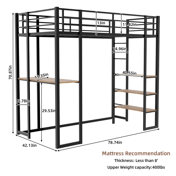 English Elm Iron framed bunk bed with L-shaped study desk and dual-side stairs, space-saving durable design Black W1935P330795