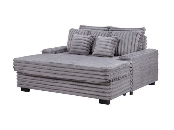English Elm Melodia Oversized Corduroy Chaise Lounge with Usb Charging and Cupholders for Media Rooms Gray B2749S00271