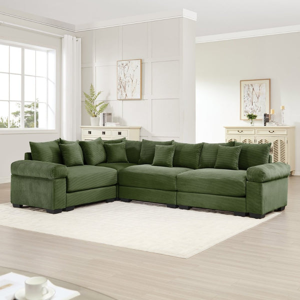 English Elm Oversized Modular Sectional Couch - Cloud-Like Comfort, Deep Seats, 13 Pillows, Ergonomic Design, Green W714S01340-GIGA