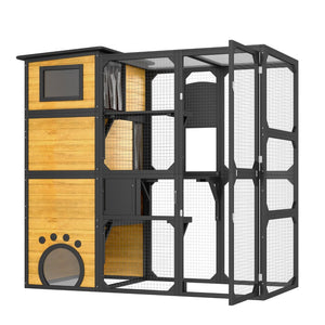 English Elm Go Four Tier Outdoor Cat Enclosure Pine Wood Window Attached Weatherproof Catio N704G201614A