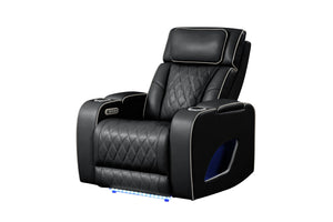English Elm Fortuner Modern Upholstery Recliner Chair With Massage, Power Recline & Usb Ports - Sleek Black Comfort G150109103