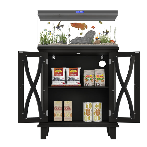 English Elm 20 Gallon Fish Tank Stand with Built-In Power Outlets & USB, Farmhouse Style Aquarium Cabinet with Adjustable Shelves and Heavy-Duty 298lb Tabletop Capacity Black N704P350196B