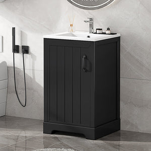 English Elm 20" Modern Bathroom Vanity With Soft-Close Door, Adjustable Shelf & Stylish Black Finish For Storage N725P351852B
