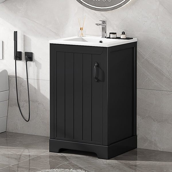 English Elm 20" Modern Bathroom Vanity With Soft-Close Door, Adjustable Shelf & Stylish Black Finish For Storage N725P351852B