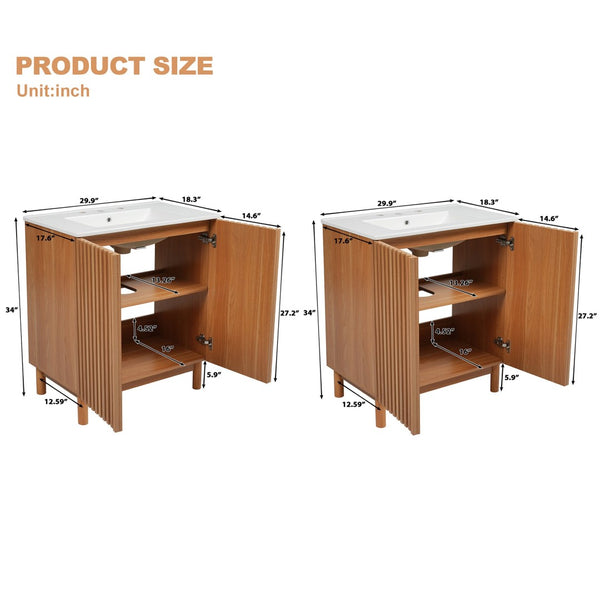 English Elm Modern 48 Inch Freestanding Bathroom Vanity Dual Ceramic Sinks Soft Close Gold Handles N729P000012O