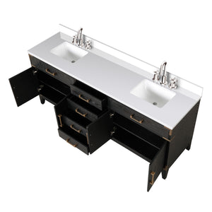 English Elm Black Oak Double Bath Vanity With White Quartz Top & Chrome Faucet Set - Modern, Stylish & Durable B2731P260971
