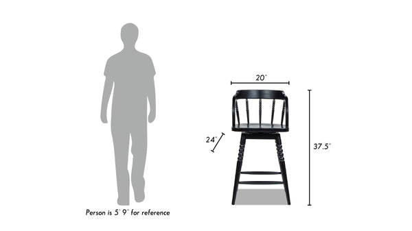 English Elm Jennifer Taylor Home - Breda Handmade 25.5" Turned Bubble Spindle Low-Back Swivel Wood Counter Stool, Eco Rubberwood Finish B2719P238394