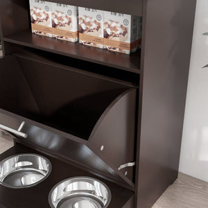 English Elm Dog Feeding Station Cabinet with Pull Out Bowls Hidden Storage and Side Table Function T3971P433897