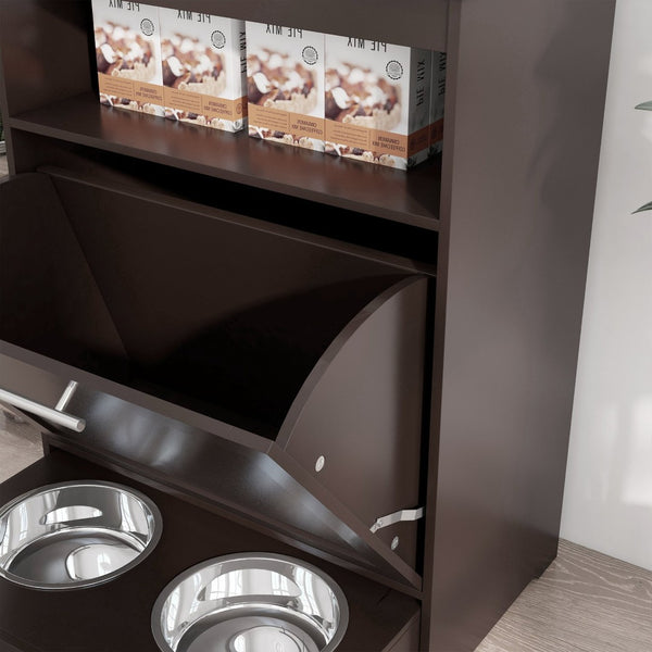 English Elm Dog Feeding Station Cabinet with Pull Out Bowls Hidden Storage and Side Table Function T3971P433897