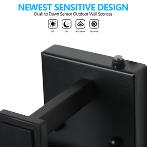 English Elm 20"(H) Set Of 2 Modern Outdoor Wall Lanterns - Black Metal Frame, Clear Glass, Dusk-To-Dawn Sensors W2312P374777